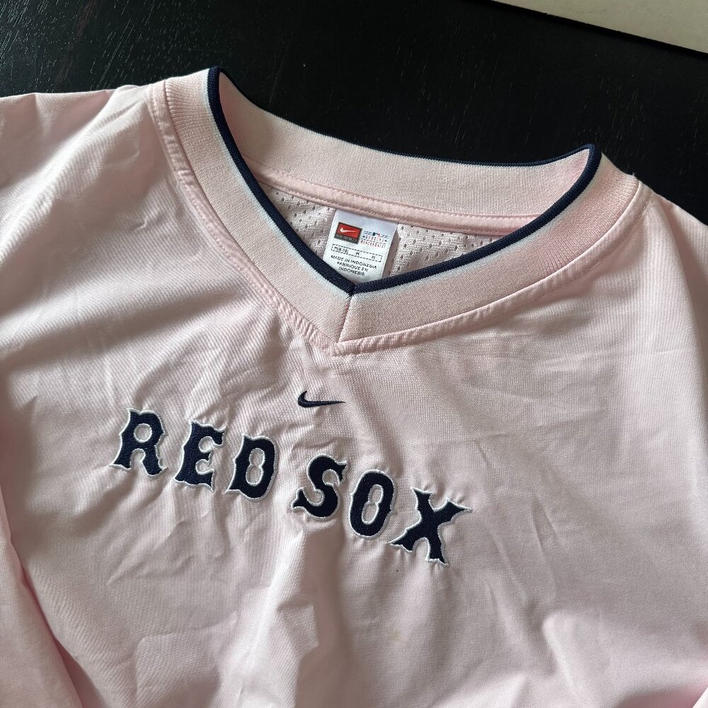 Nike MLB Pink Red Sox Pullover with Navy Trim